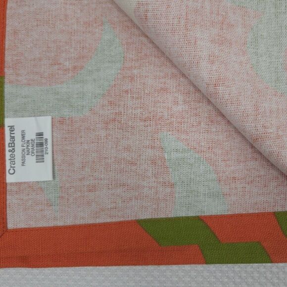 Crate & Barrel Floral Napkins Set Of 10 Orange Green 18"x18" Cotton Passion Flow - Picture 3 of 3